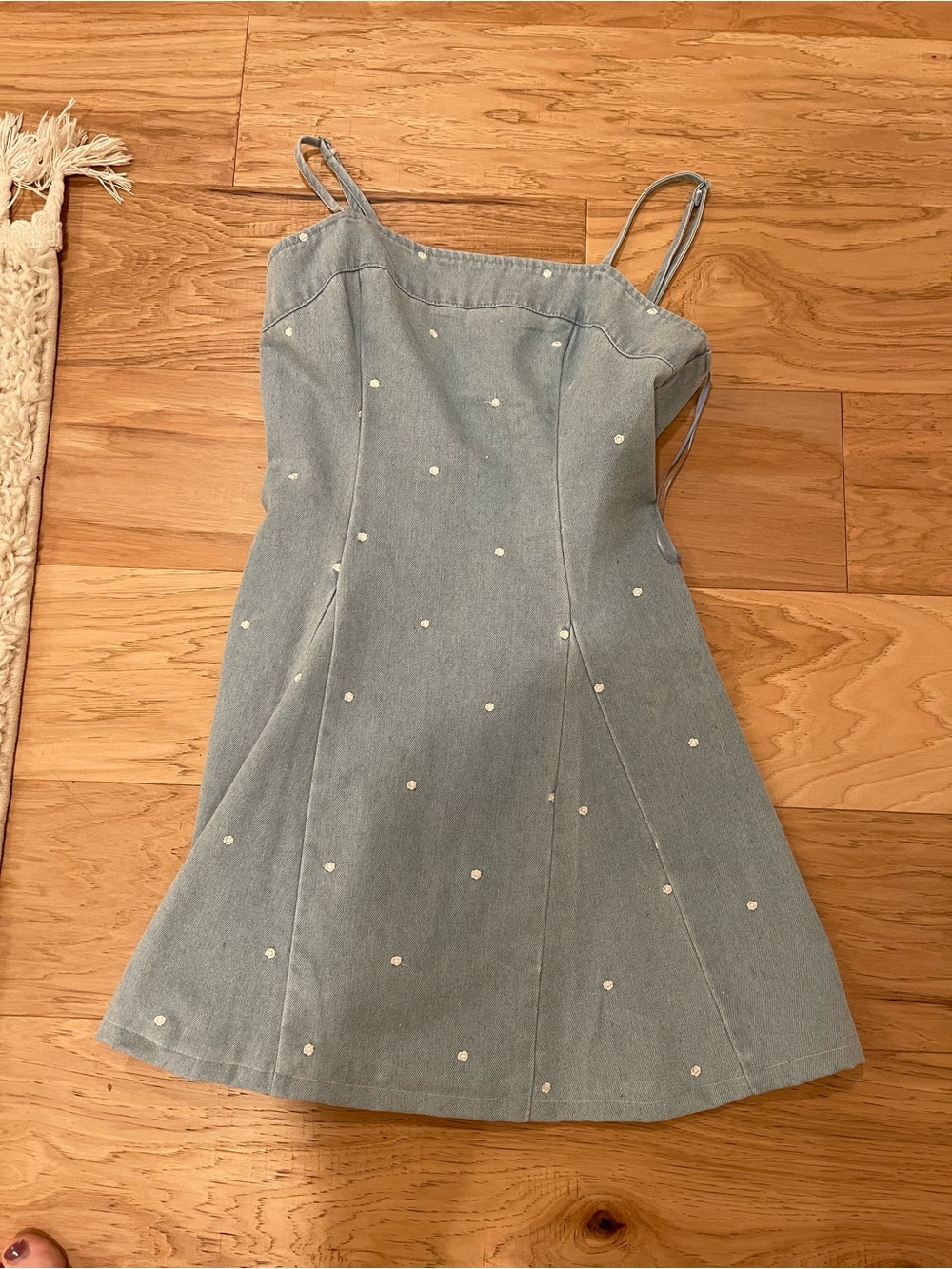 Papermoon Light Blue Polka Dot Denim Mini Dress